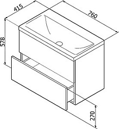 Am.Pm Тумба под раковину Gem 75 белый глянец, с 2 ящиками – фотография-7